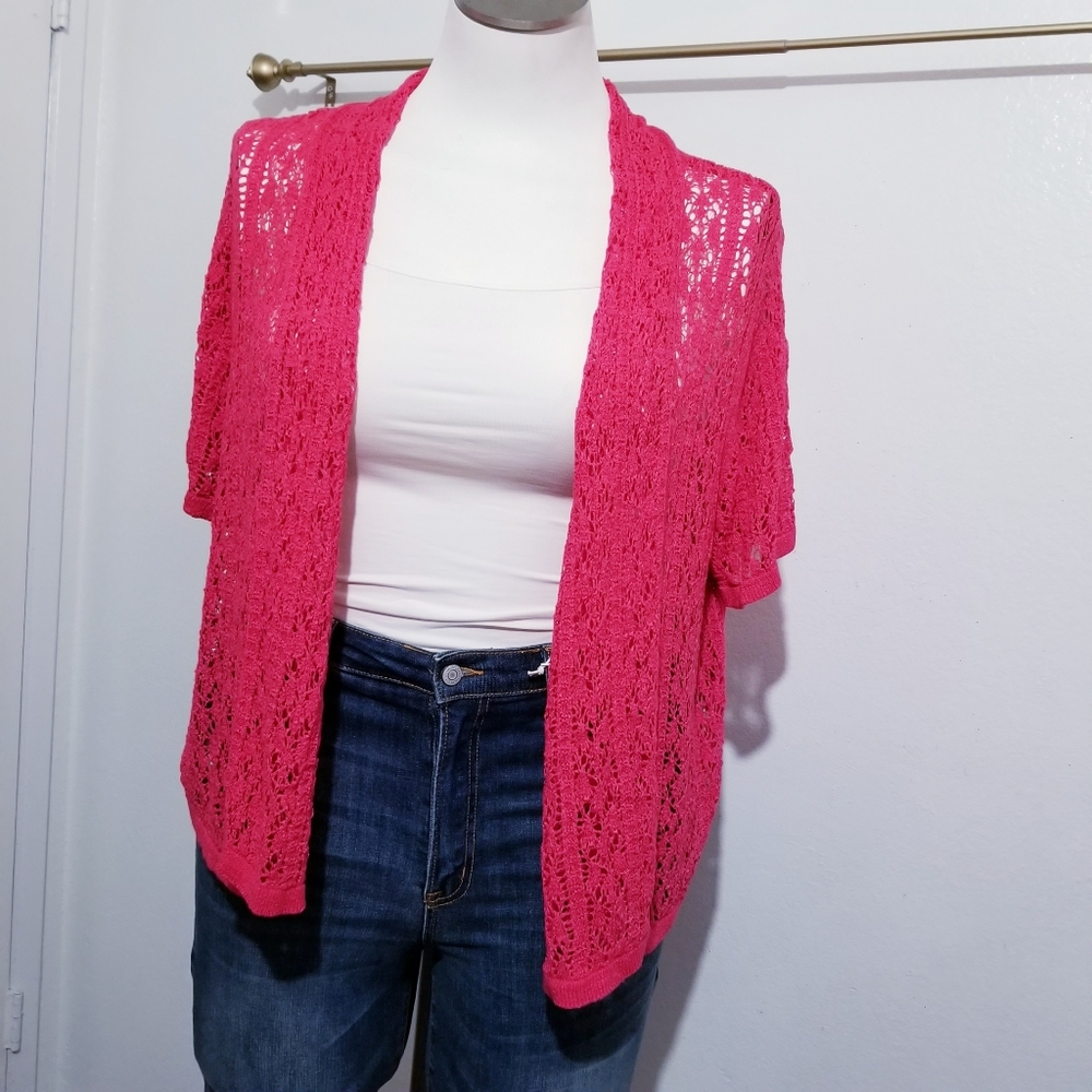 Sag Harbor Open Knitted Cardigan Pink XL